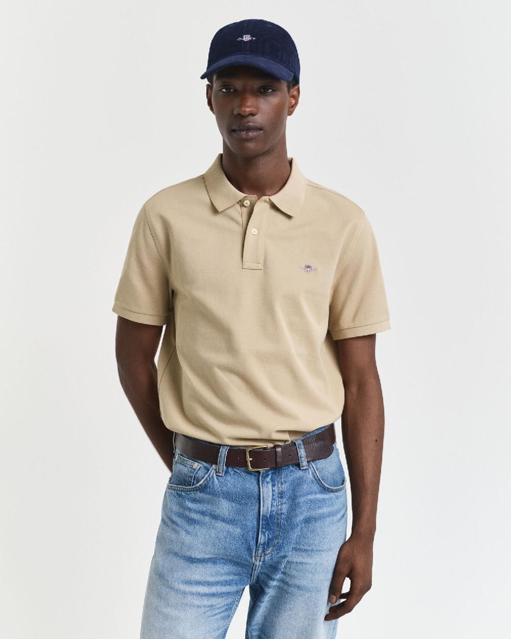 gant Regular Fit Shield Piqué Polo Shirt woody beige