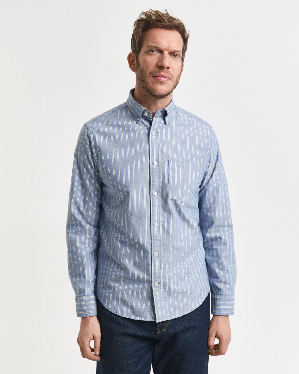 Gant Regular Fit Striped Archive Oxford Shirt Blue Water