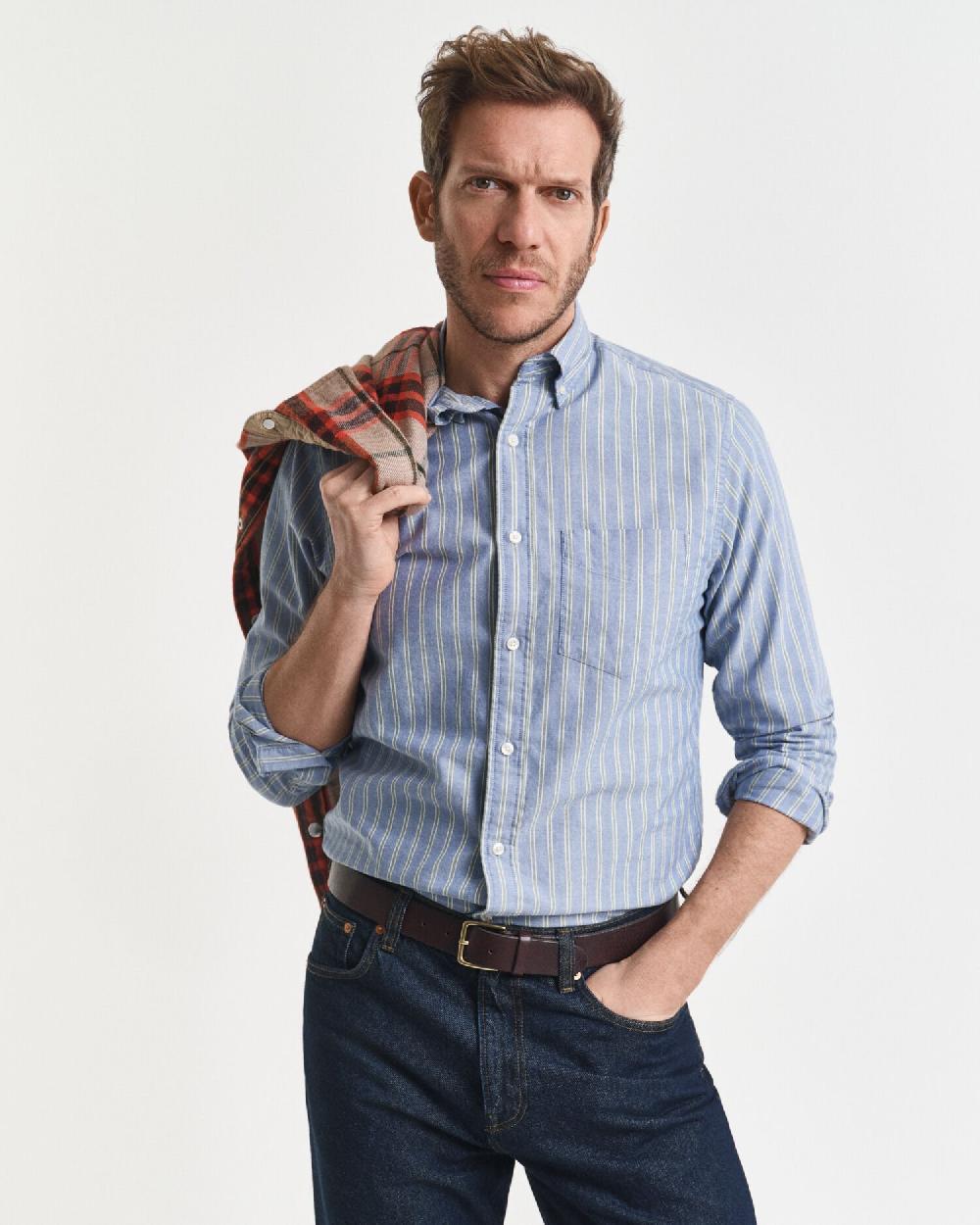 gant Regular Fit Striped Archive Oxford Shirt blue water