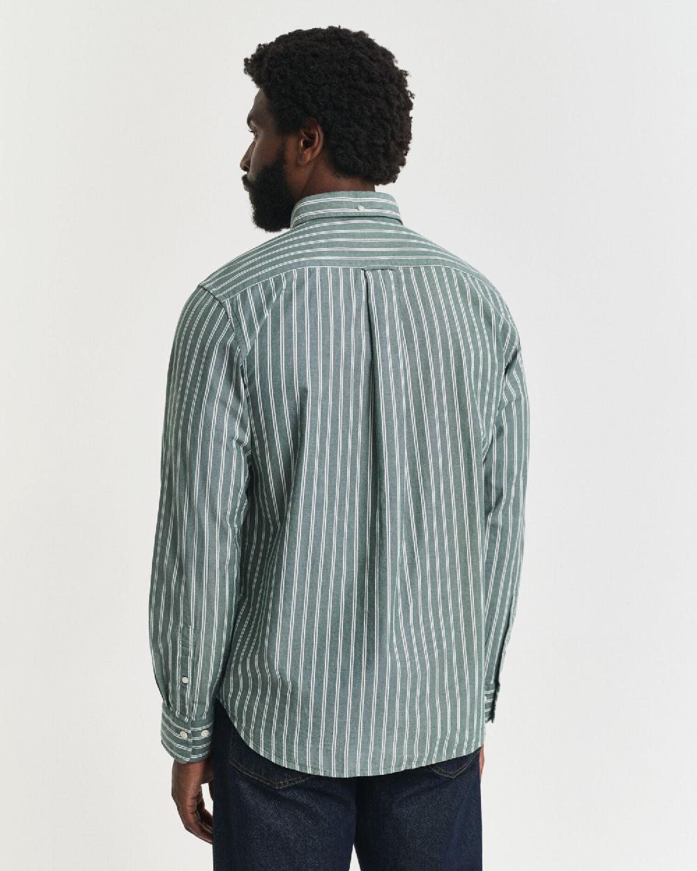 Gant Regular Fit Striped Archive Poplin Shirt Forest Green