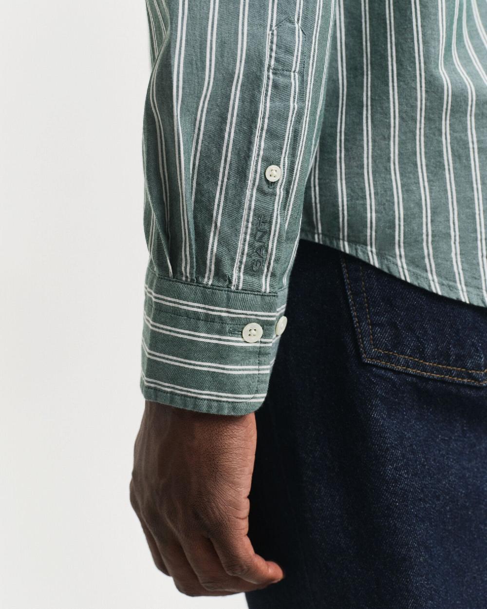 Gant Regular Fit Striped Archive Poplin Shirt Forest Green