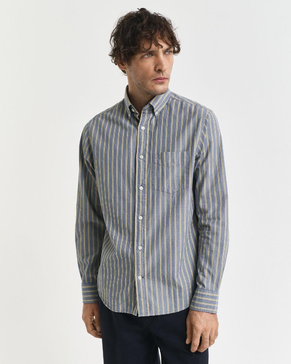 Gant Regular Fit Striped Archive Poplin Shirt Naval Blue