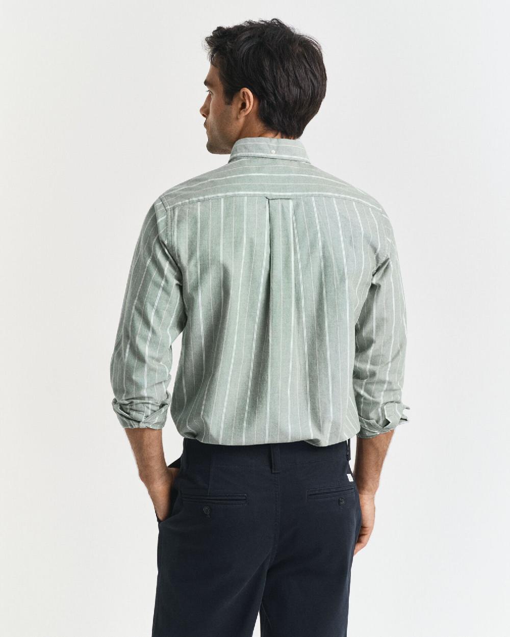 Gant Regular Fit Striped Classic Oxford Shirt Forest Green