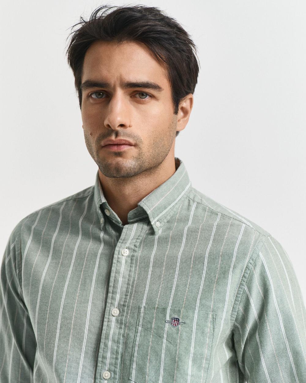 Gant Regular Fit Striped Classic Oxford Shirt Forest Green