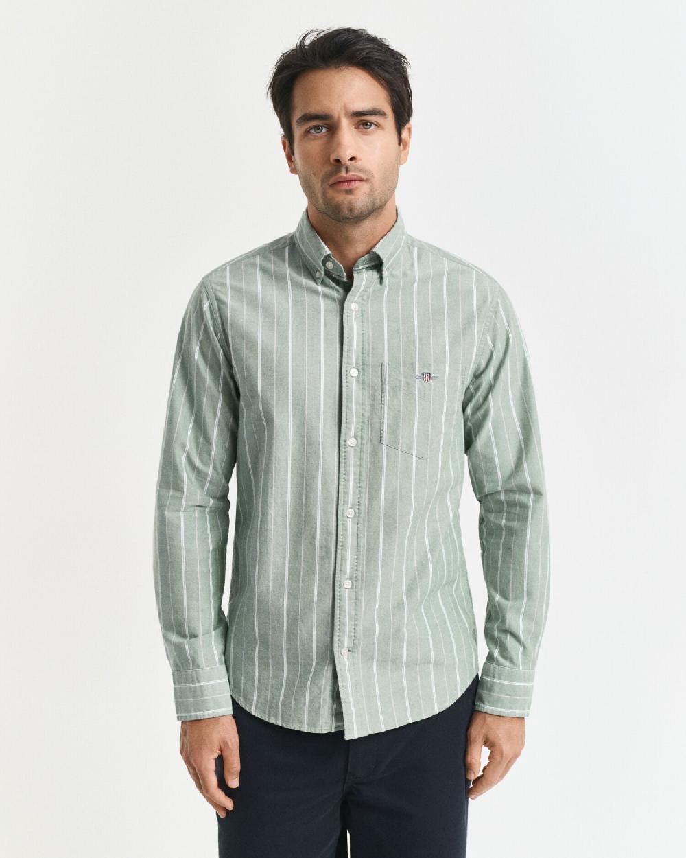 Gant Regular Fit Striped Classic Oxford Shirt Forest Green