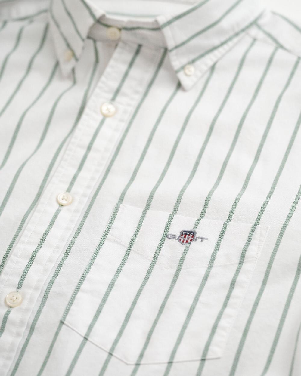 Gant Regular Fit Striped Classic Oxford Shirt Forest Green
