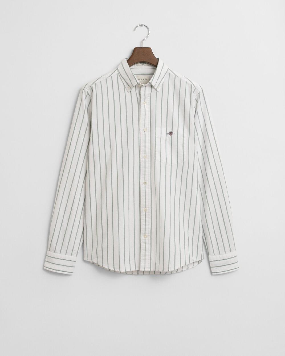 gant Regular Fit Striped Classic Oxford Shirt forest green