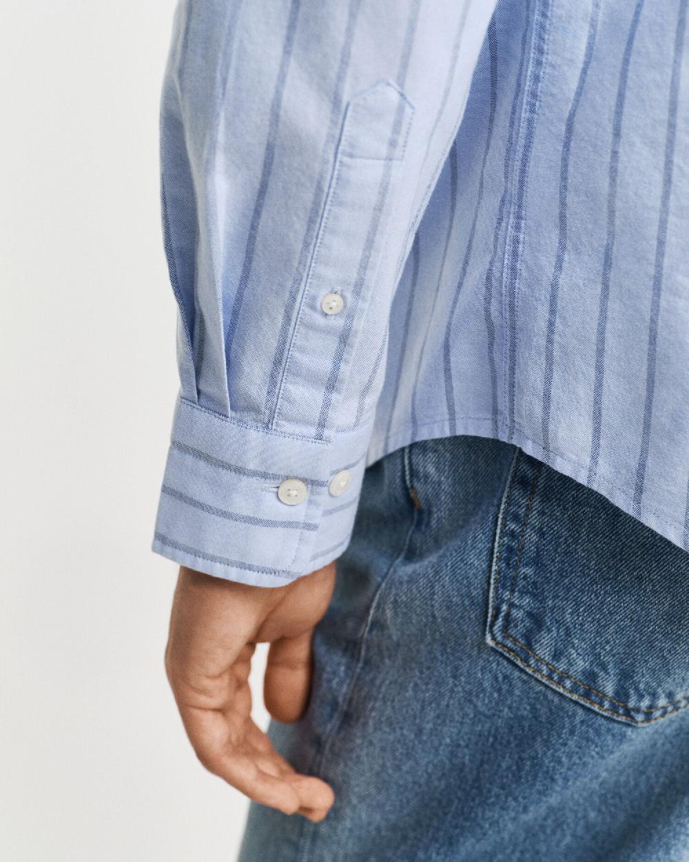 Gant Regular Fit Striped Classic Oxford Shirt Light Blue