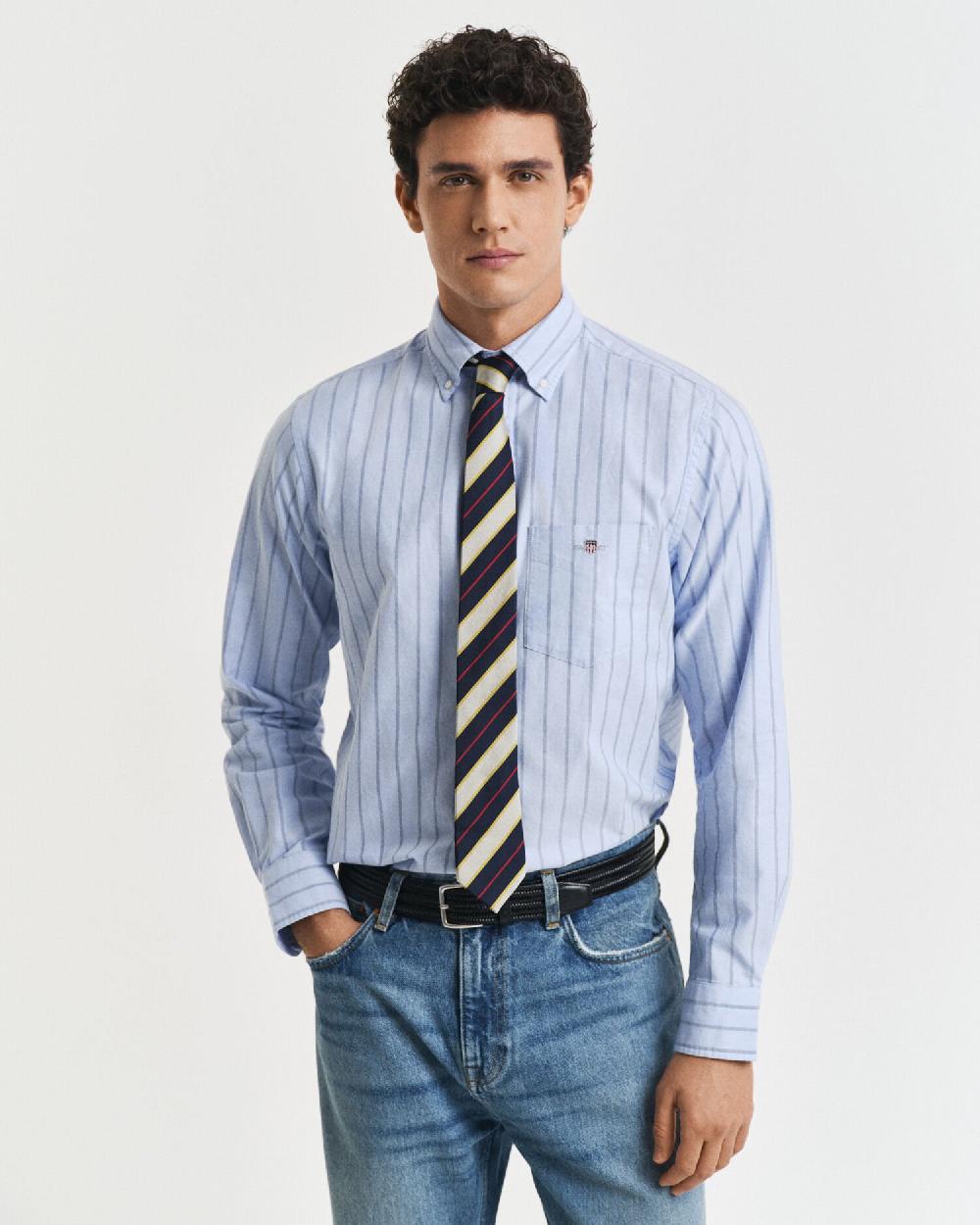 gant Regular Fit Striped Classic Oxford Shirt light blue