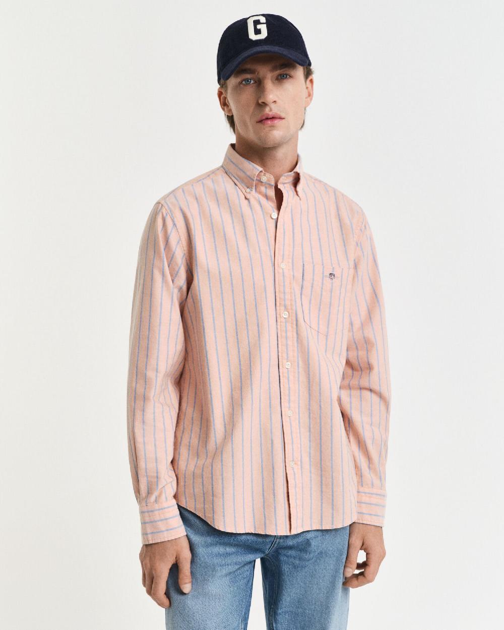 Gant Regular Fit Striped Classic Oxford Shirt Orange Bronze