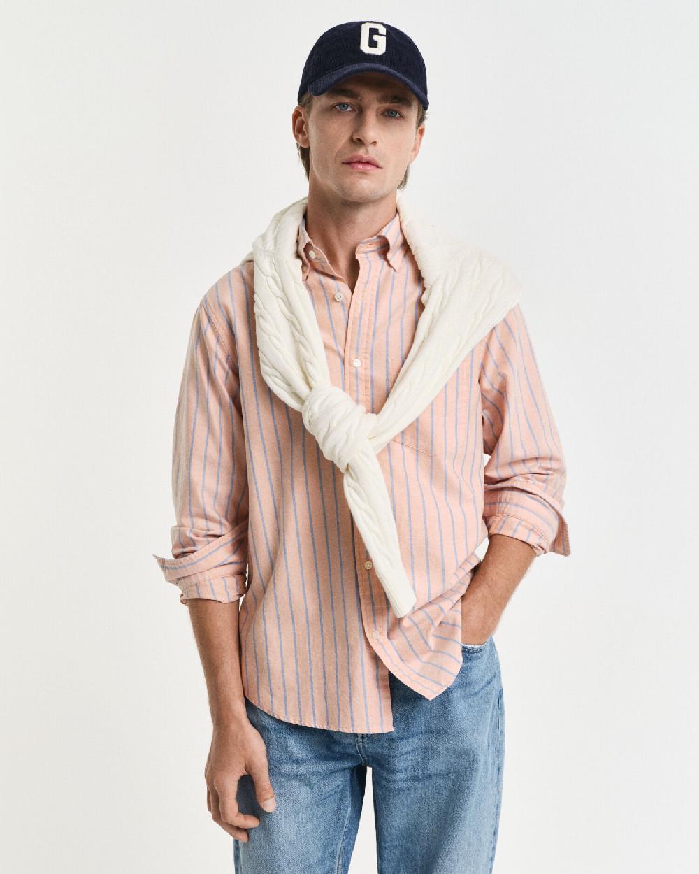 gant Regular Fit Striped Classic Oxford Shirt orange bronze