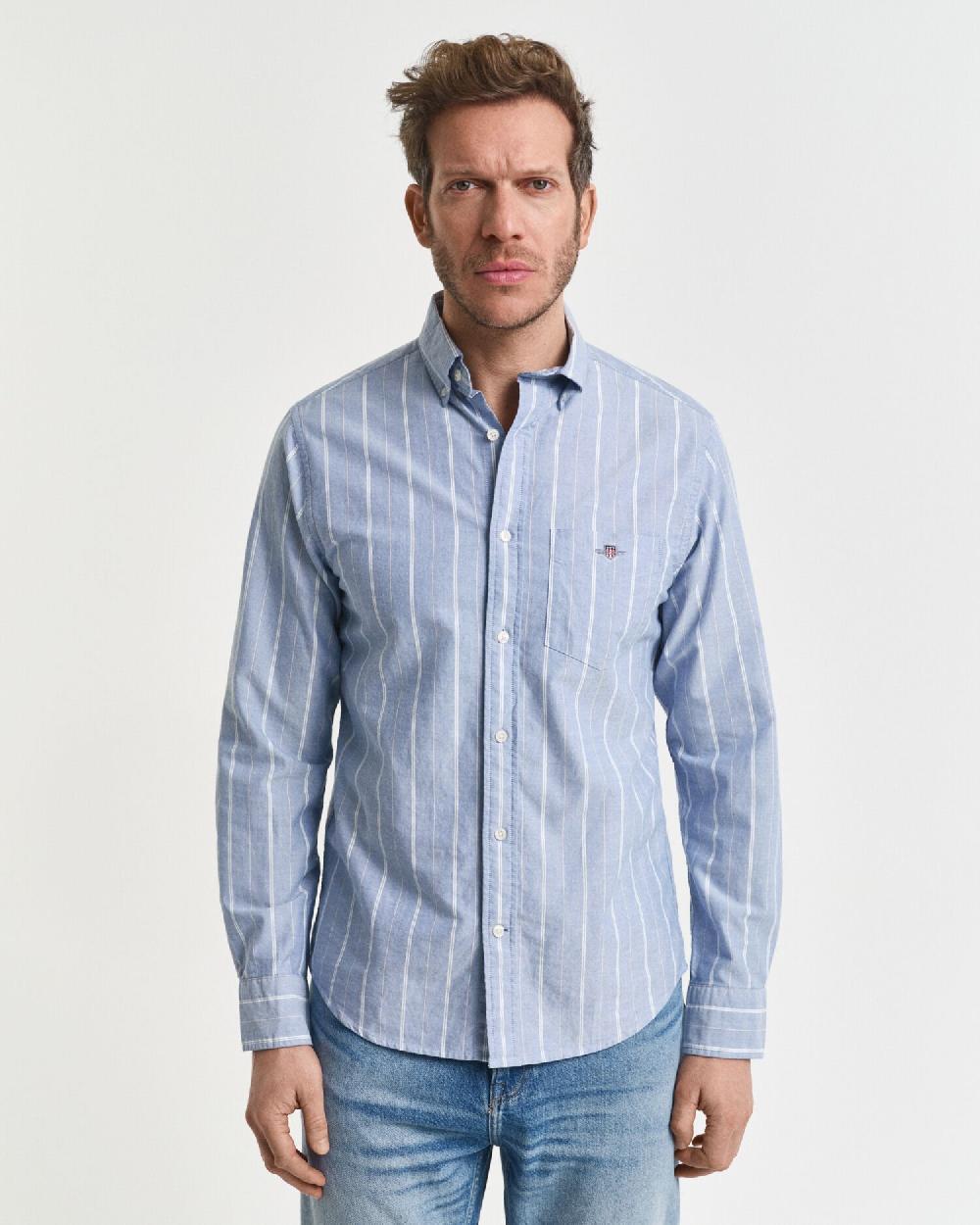 Gant Regular Fit Striped Classic Oxford Shirt Rich Blue