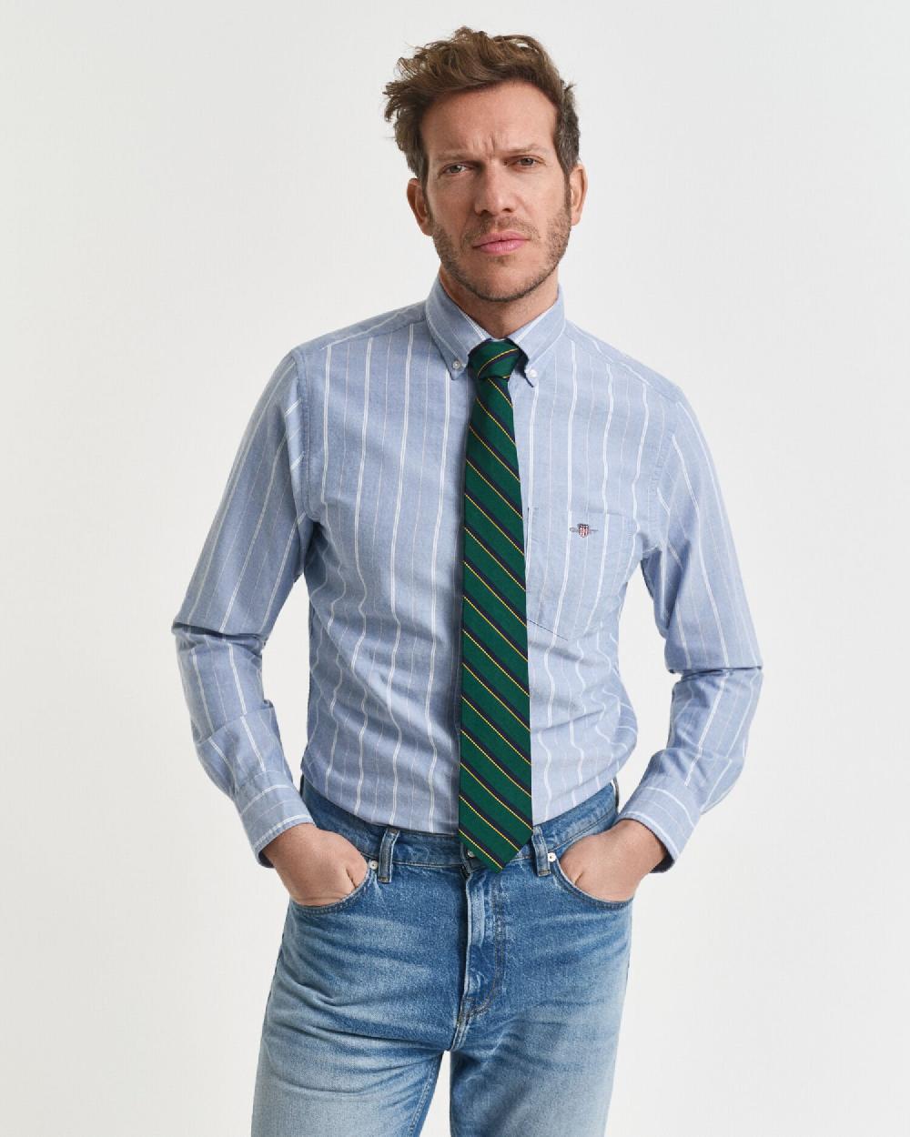 gant Regular Fit Striped Classic Oxford Shirt rich blue