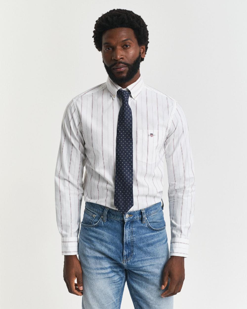 gant Regular Fit Striped Classic Oxford Shirt white