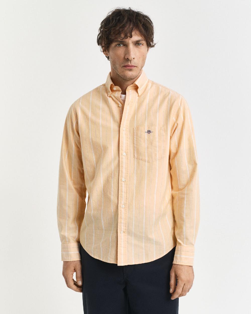 Gant Regular Fit Striped Classic Oxford Shirt Yellow Lichen