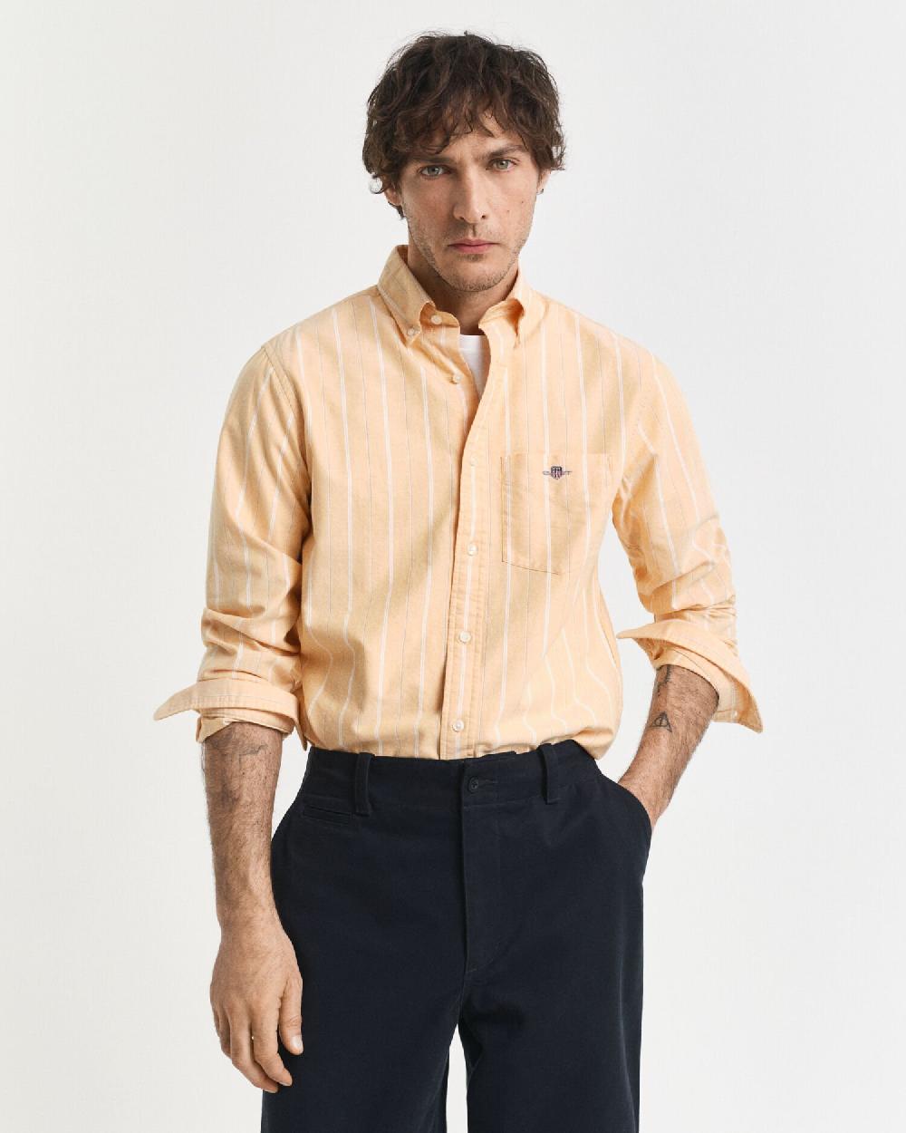 gant Regular Fit Striped Classic Oxford Shirt yellow lichen