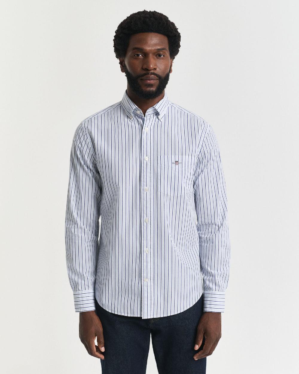 Gant Regular Fit Striped Classic Poplin Shirt Clear Sky