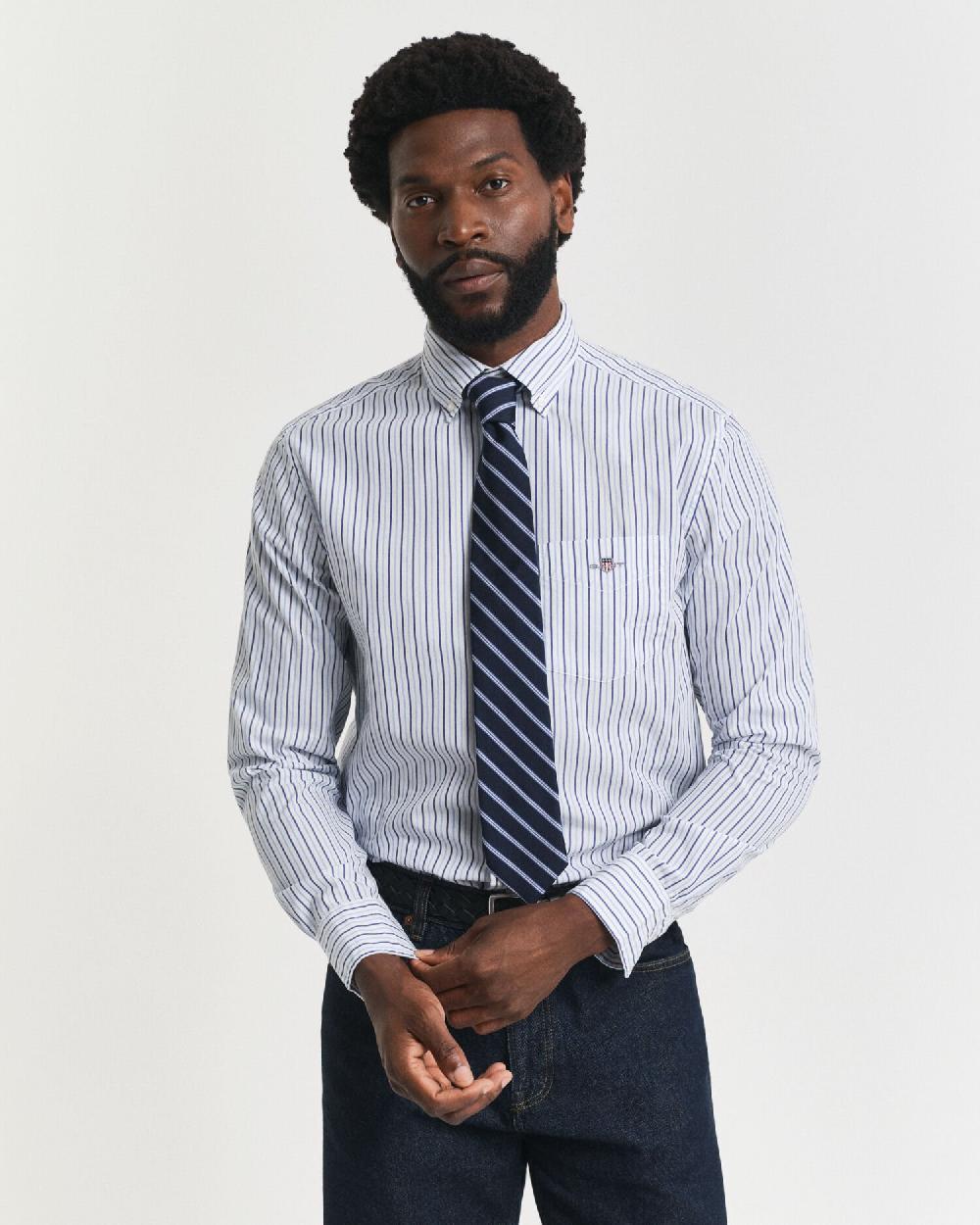 gant Regular Fit Striped Classic Poplin Shirt clear sky
