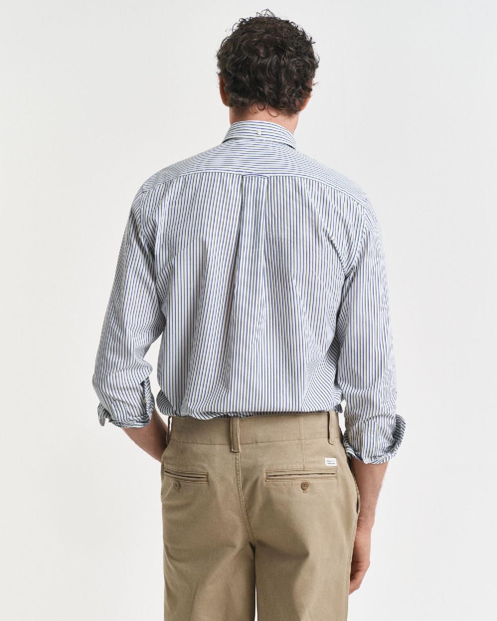 Gant Regular Fit Striped Classic Poplin Shirt Forest Green