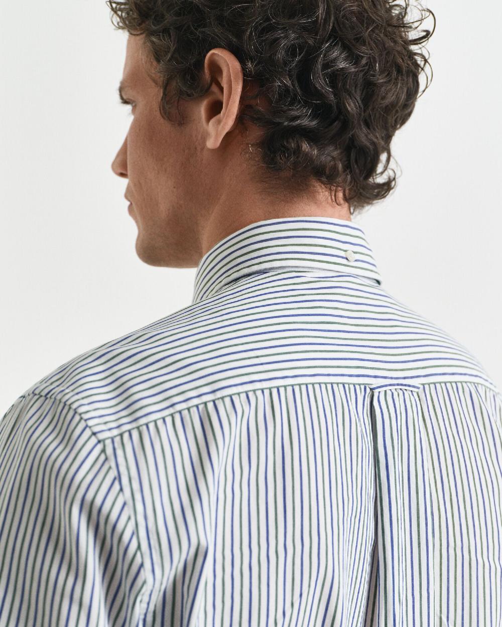 Gant Regular Fit Striped Classic Poplin Shirt Forest Green