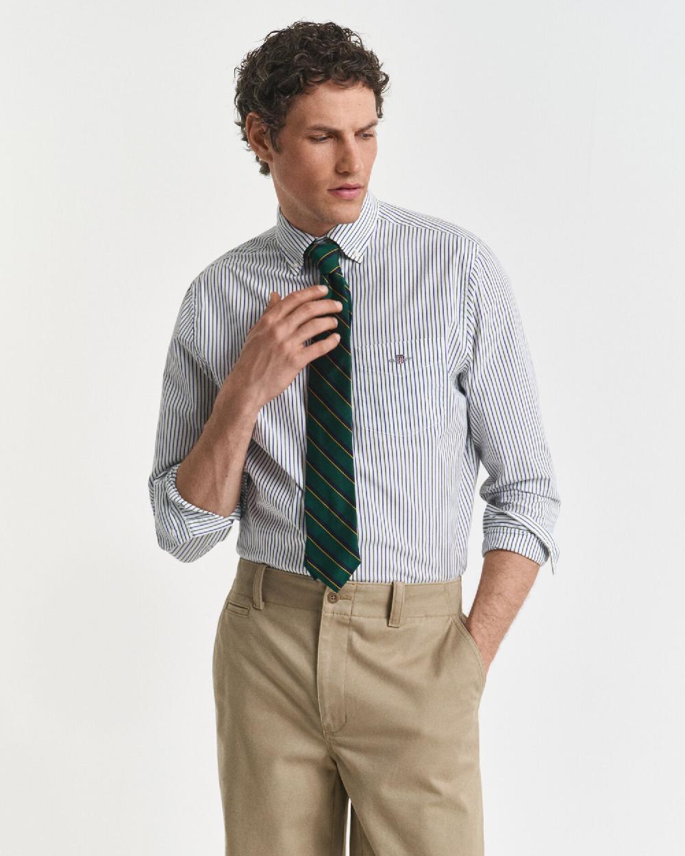gant Regular Fit Striped Classic Poplin Shirt forest green