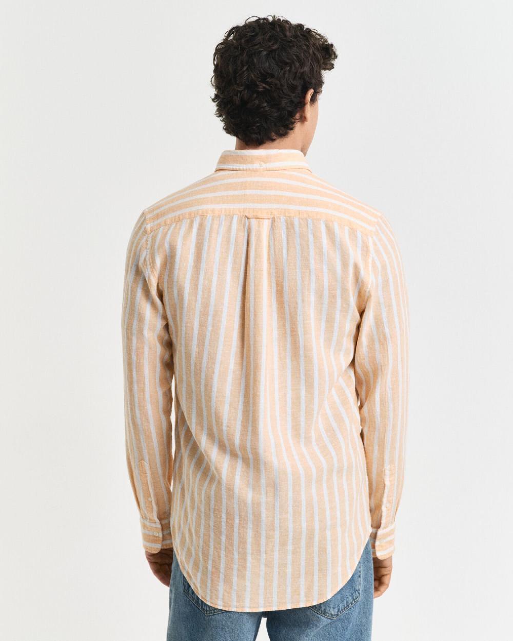 Gant Regular Fit Striped Cotton Linen Shirt Peachy Orange