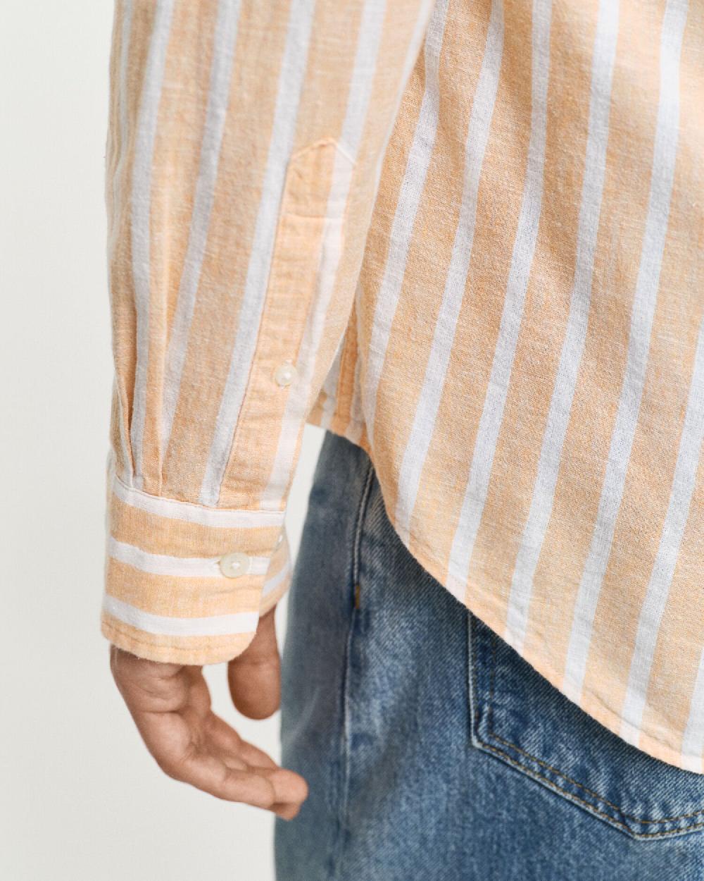 Gant Regular Fit Striped Cotton Linen Shirt Peachy Orange