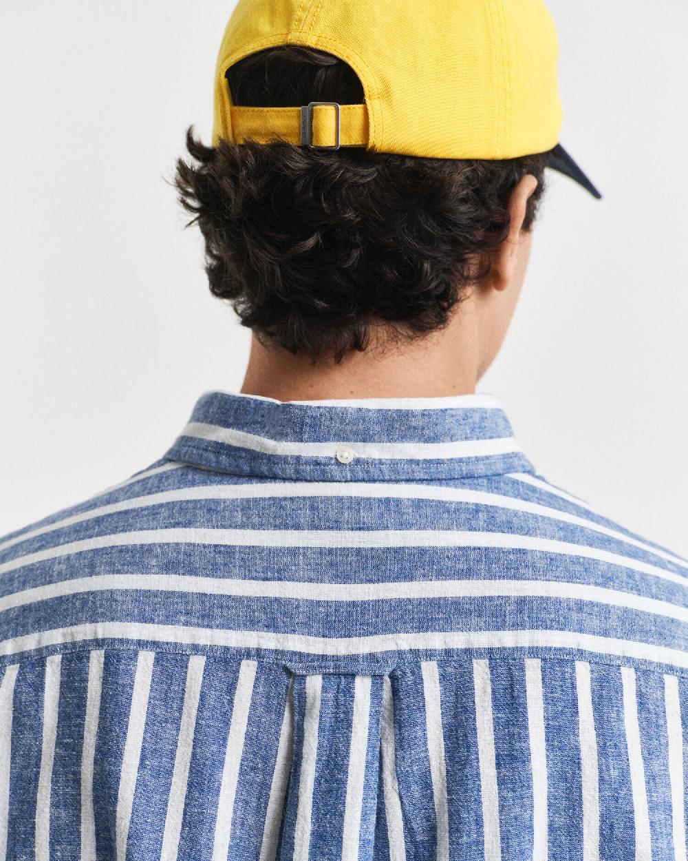 Gant Regular Fit Striped Cotton Linen Shirt Rich Blue