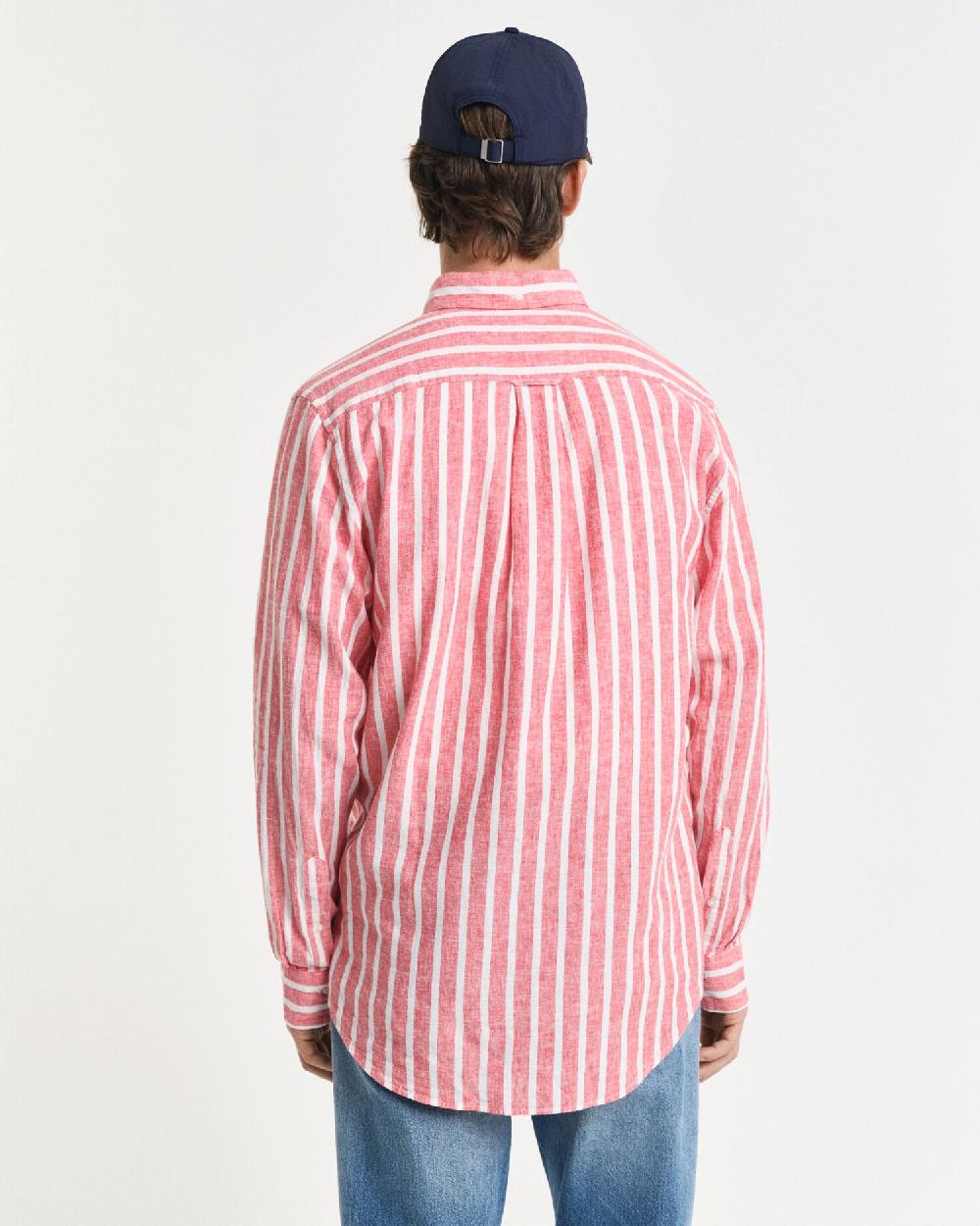 Gant Regular Fit Striped Cotton Linen Shirt Watermelon Red