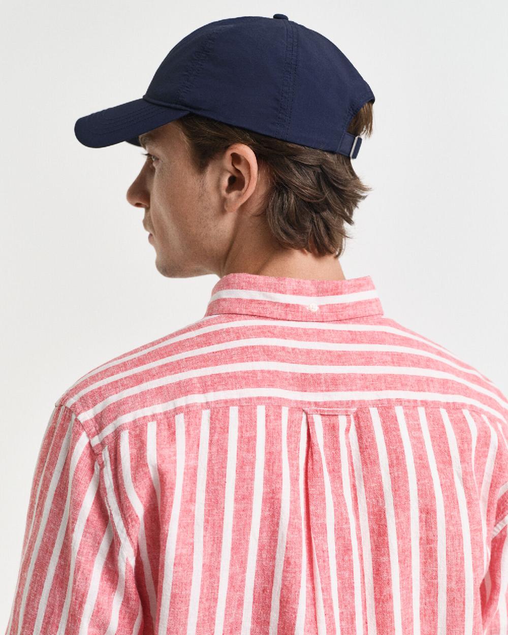Gant Regular Fit Striped Cotton Linen Shirt Watermelon Red