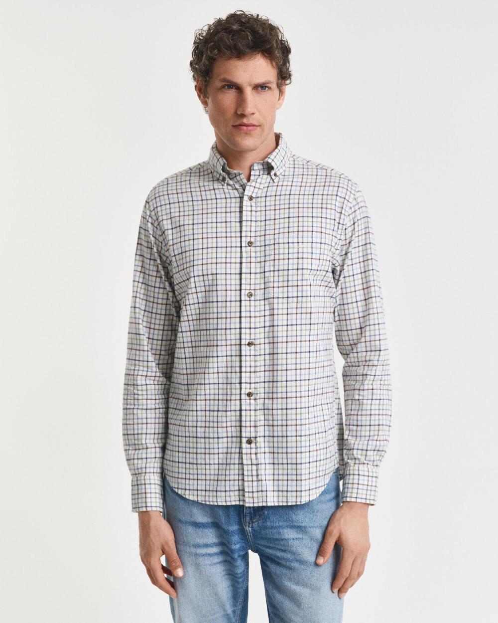 Gant Regular Fit Tattersall Checked Twill Shirt Clear Sky