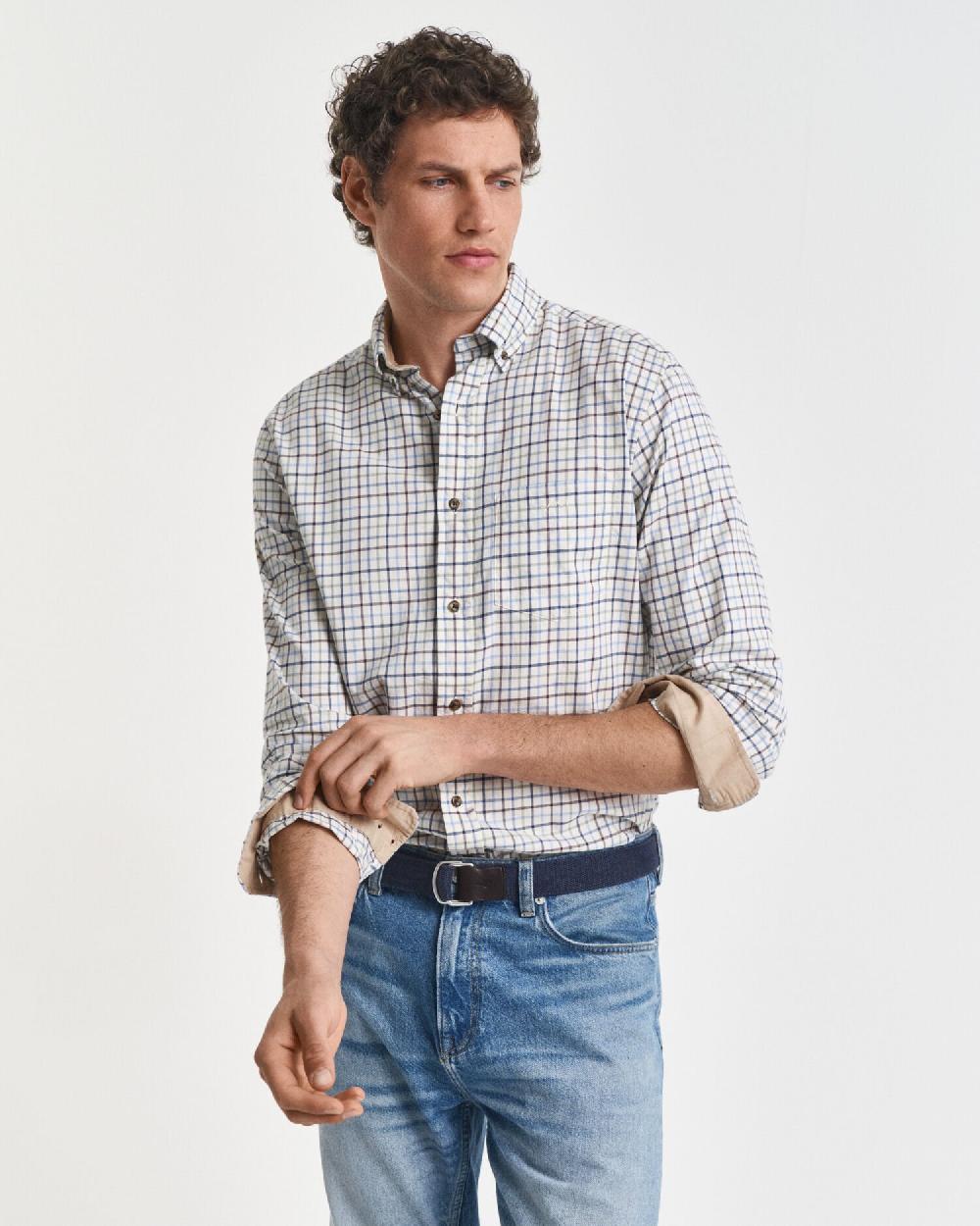 gant Regular Fit Tattersall Checked Twill Shirt clear sky