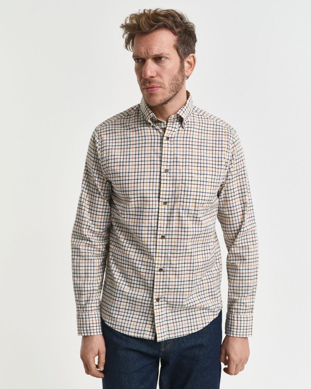 Gant Regular Fit Tattersall Checked Twill Shirt Mahogany Brown