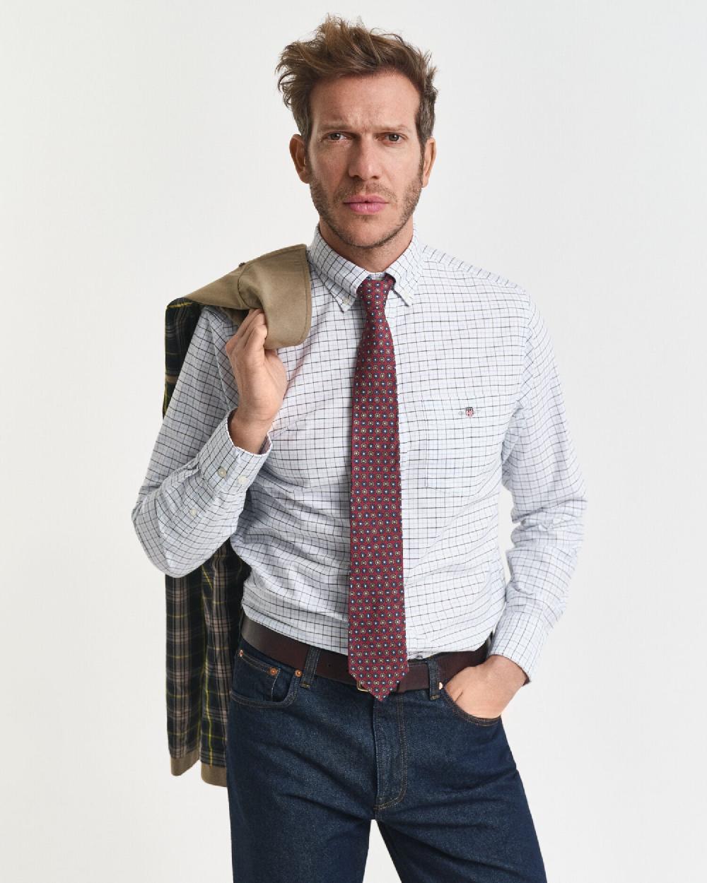 gant Regular Fit Tattersall Classic Oxford Shirt light blue