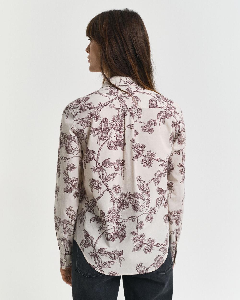 Gant Regular Fit Tree Printed Cotton Voile Shirt Plum Wine