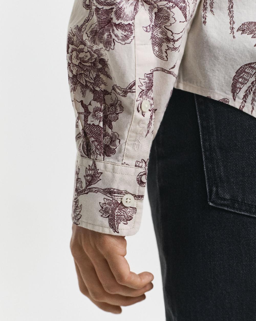 Gant Regular Fit Tree Printed Cotton Voile Shirt Plum Wine