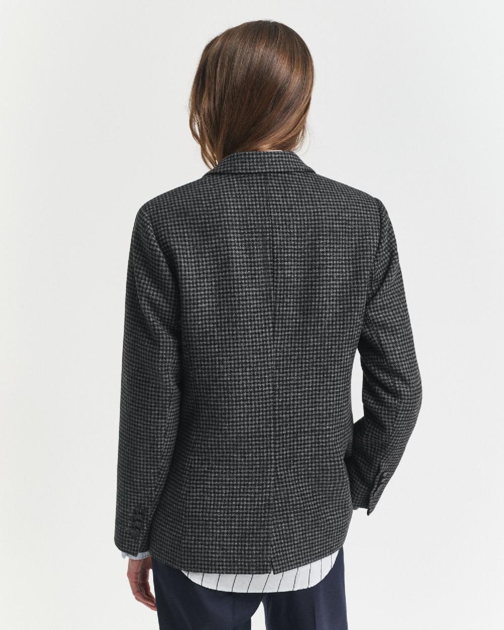 Gant Regular Fit Wool Houndstooth Blazer Charcoal Melange