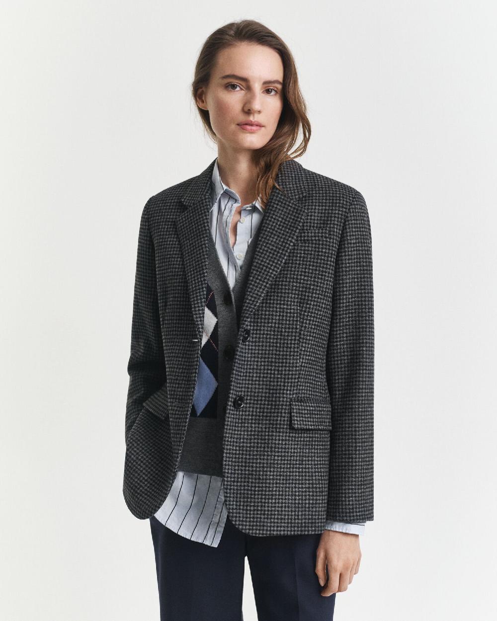 gant Regular Fit Wool Houndstooth Blazer charcoal melange