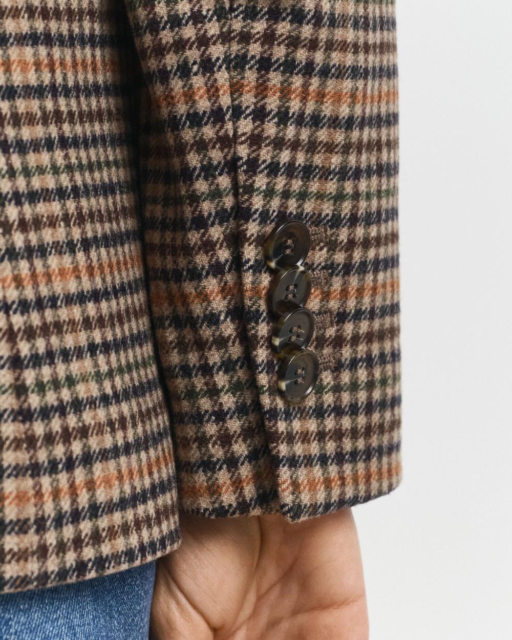 Gant Regular Fit Wool Houndstooth Blazer Roasted Walnut