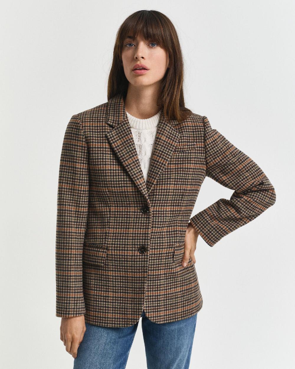 Gant Regular Fit Wool Houndstooth Blazer Roasted Walnut