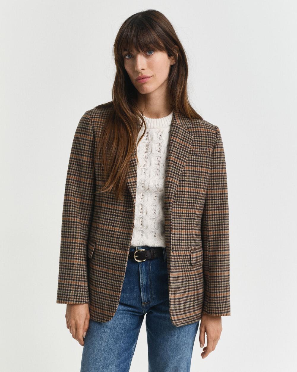 gant Regular Fit Wool Houndstooth Blazer roasted walnut