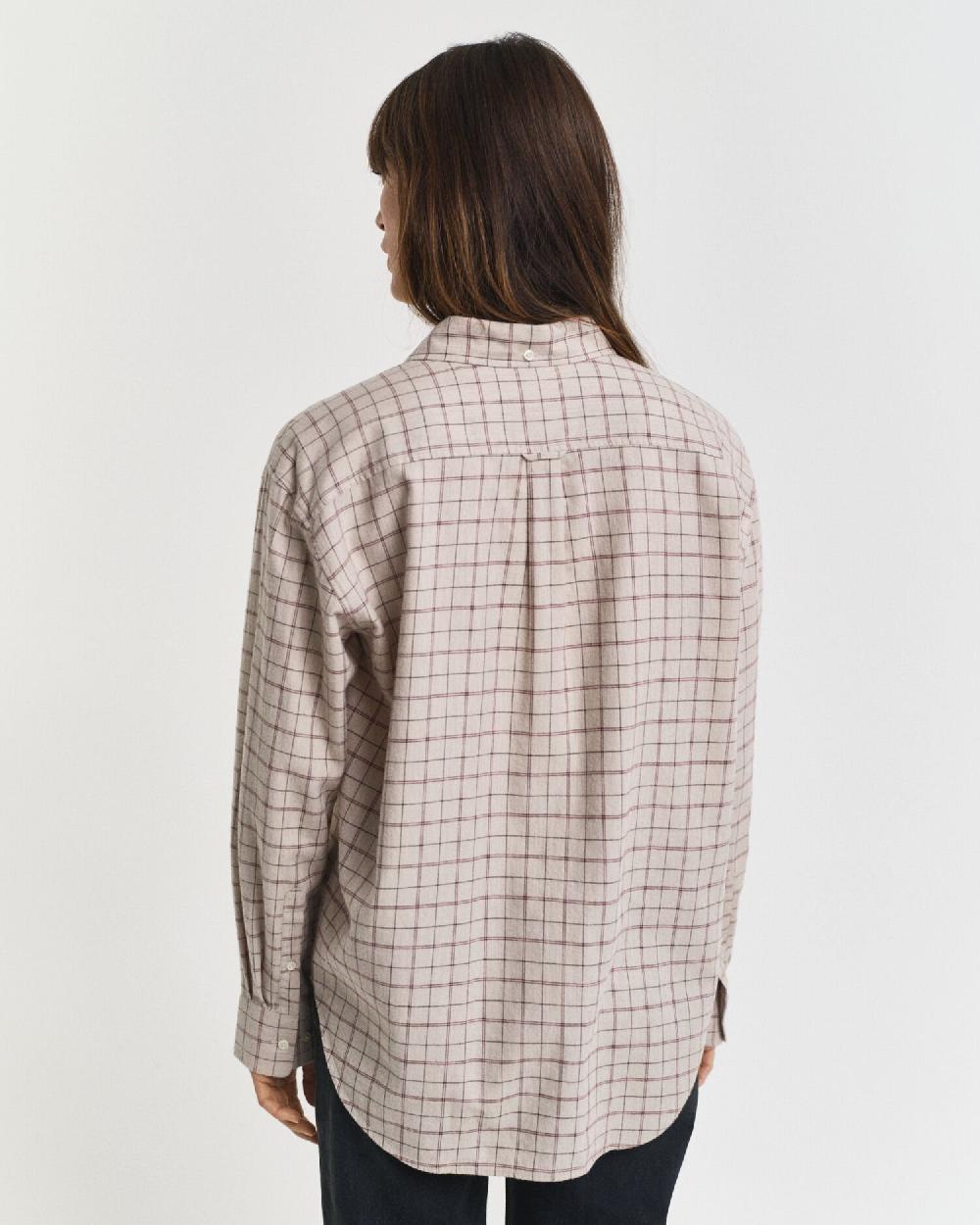 Gant Relaxed Fit Checked Brushed Flannel Shirt Plum Wine