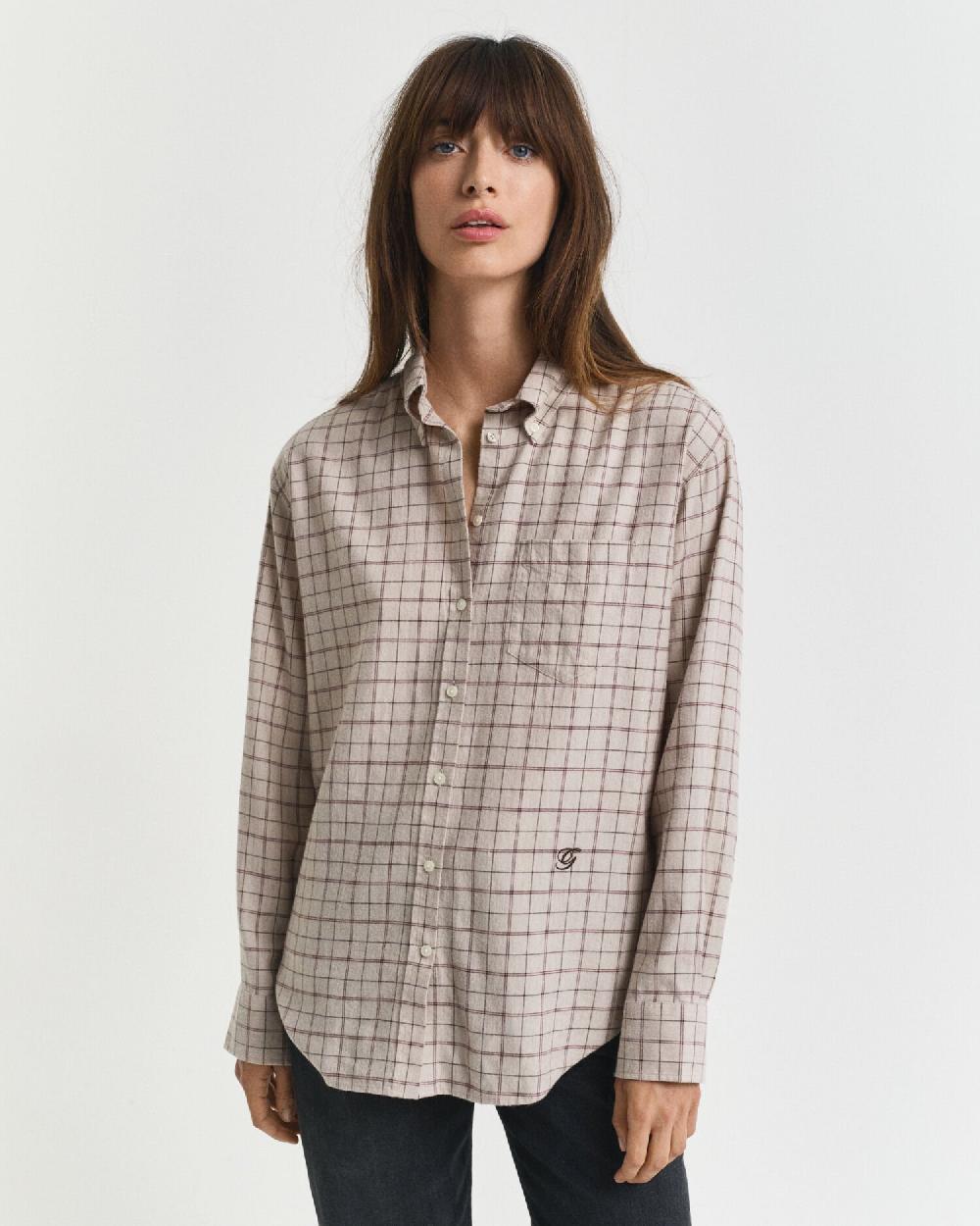 gant Relaxed Fit Checked Brushed Flannel Shirt plum wine