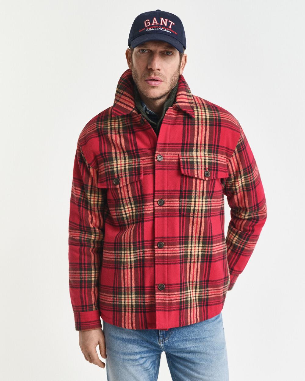 Gant Relaxed Fit Checked Padded Overshirt Cherry Red
