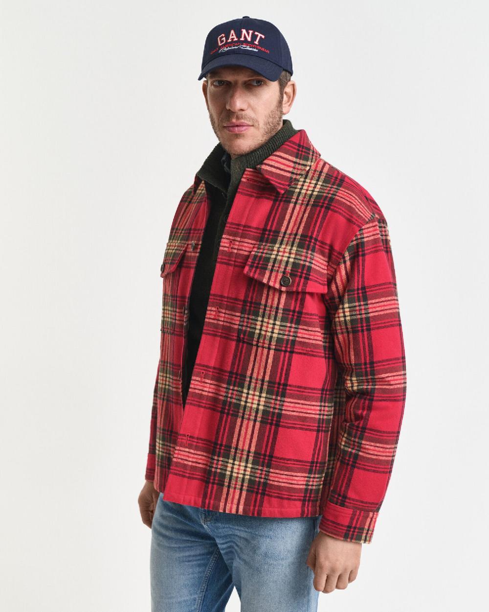 gant Relaxed Fit Checked Padded Overshirt cherry red