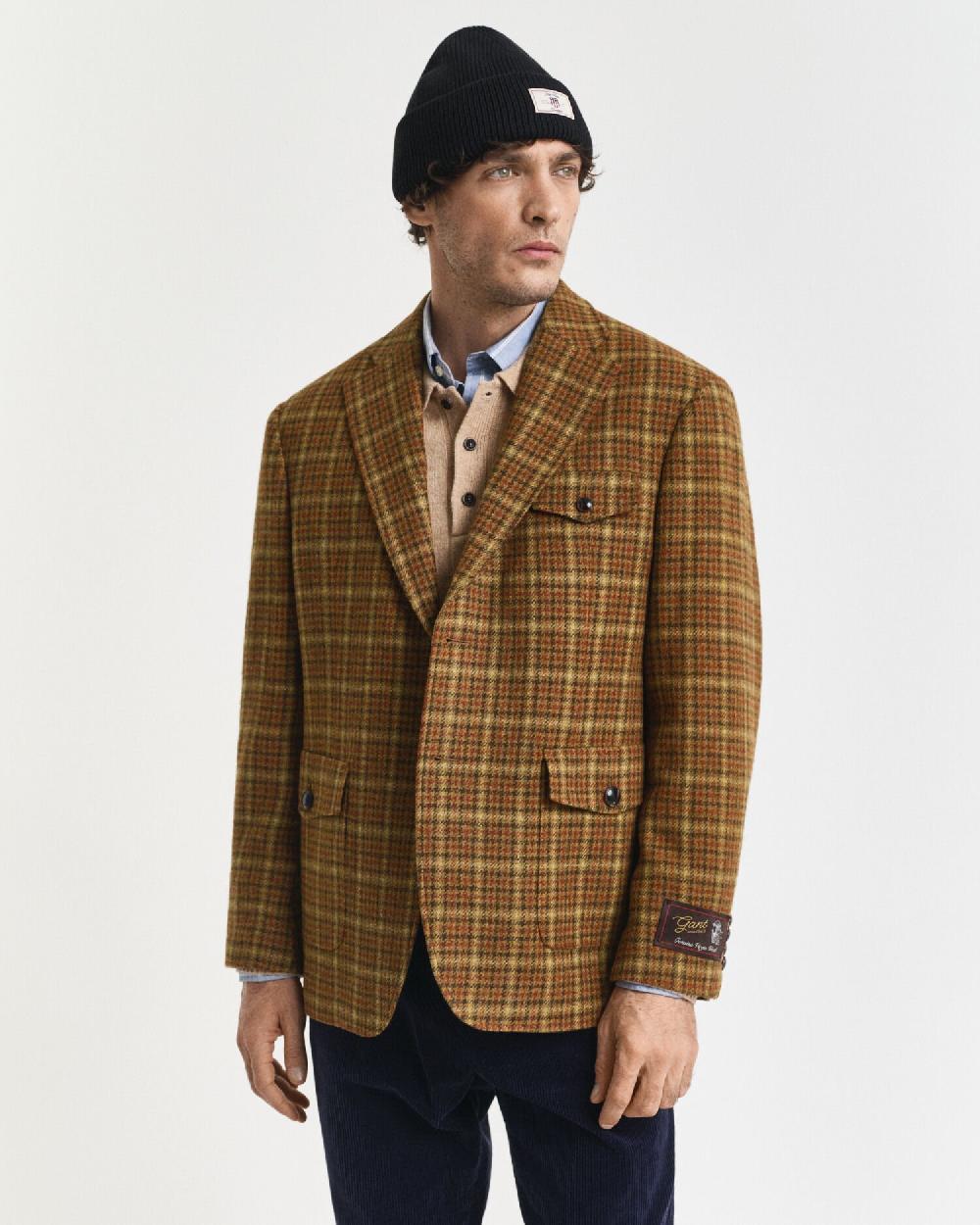 gant Relaxed Fit Checked Tweed Blazer peanut butter