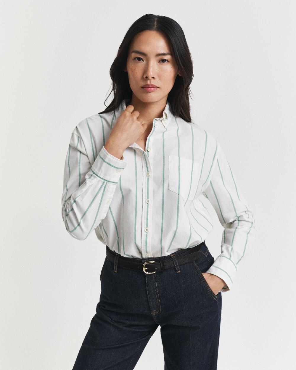 gant Relaxed Fit Classic Striped Oxford Shirt bold green