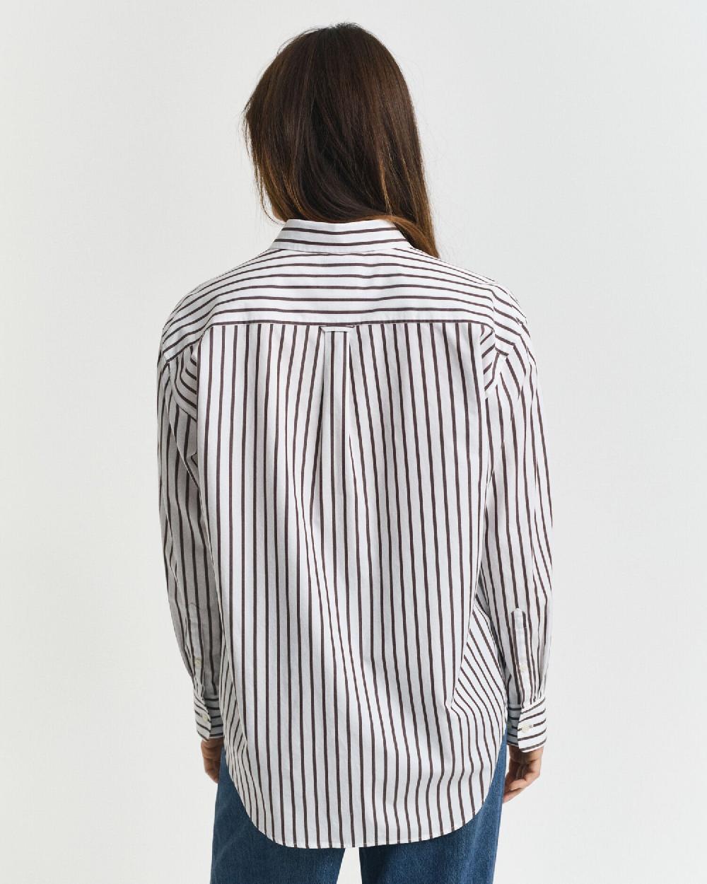 Gant Relaxed Fit Classic Striped Poplin Shirt Deep Brown