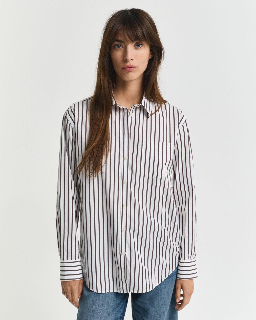 Gant Relaxed Fit Classic Striped Poplin Shirt Deep Brown