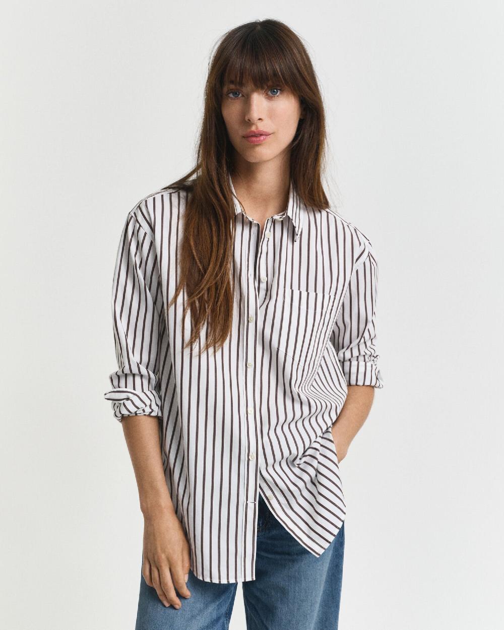gant Relaxed Fit Classic Striped Poplin Shirt deep brown
